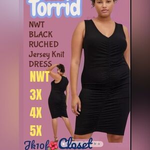 🌹NWT TORRID BUTTERY SOFT BLACK RUCHED FRONT JERSEY KNIT DRESS